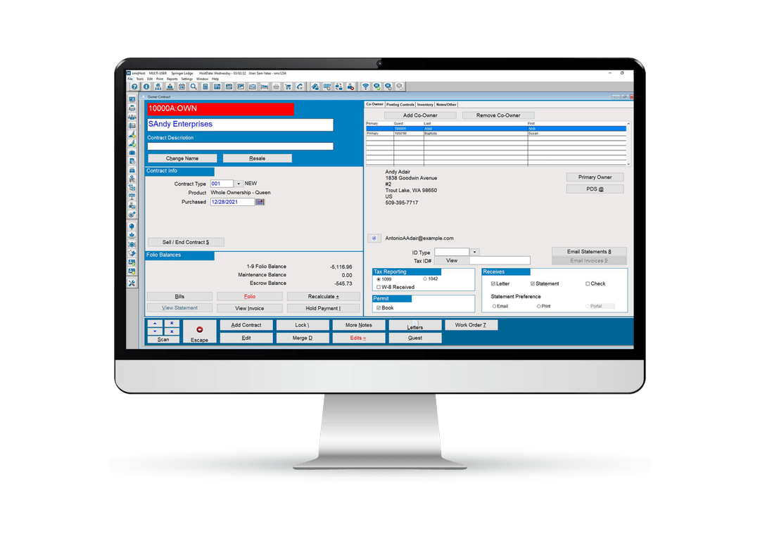 SMS|Host hospitality software shown on a desktop monitor